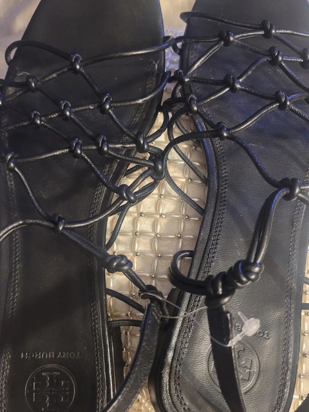 Tory Burch Black Gladiator Sandals with Gold Hardware